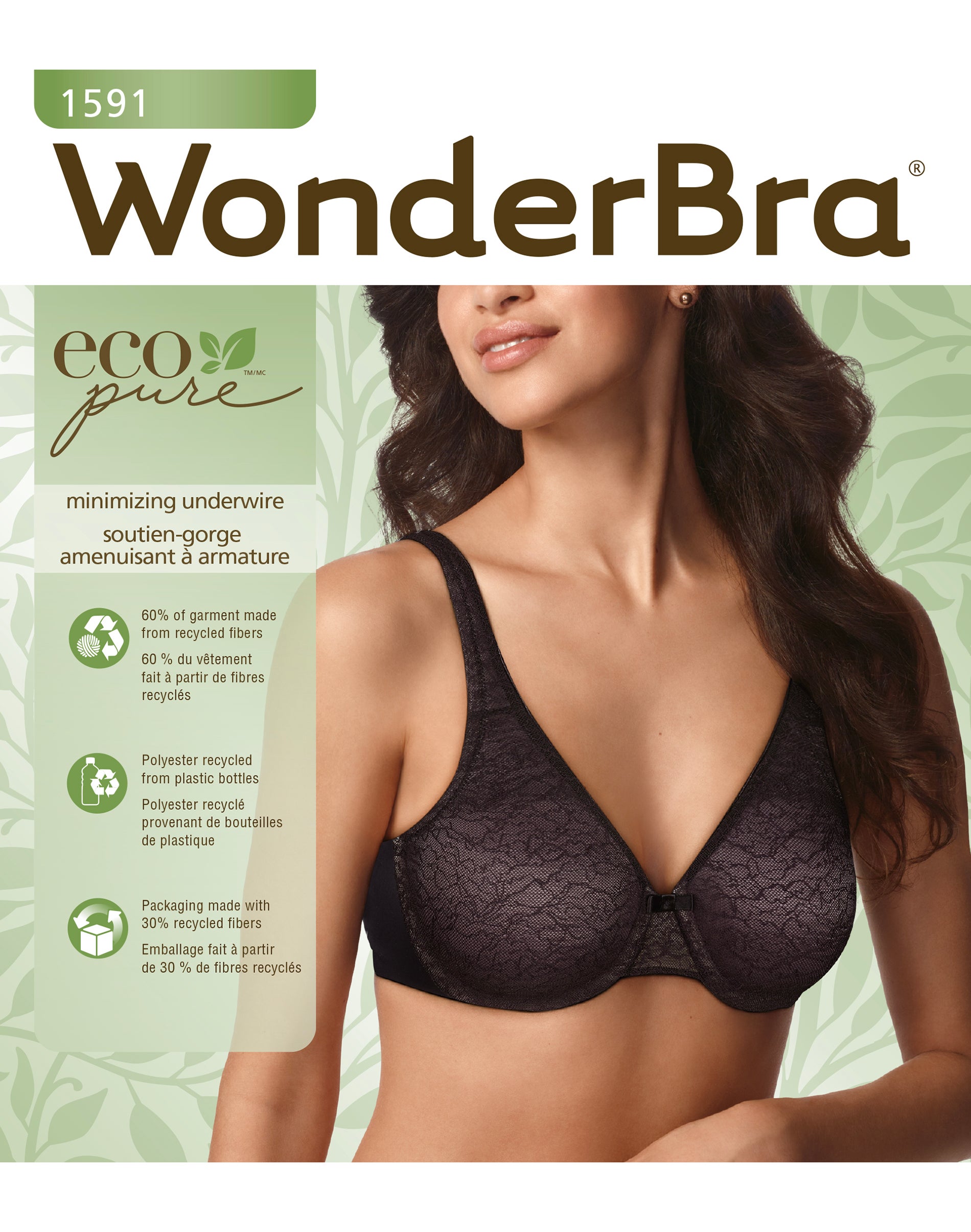 WonderBra Womens Eco Pure Lace Underwire Minimizer Bra, White, 38D US